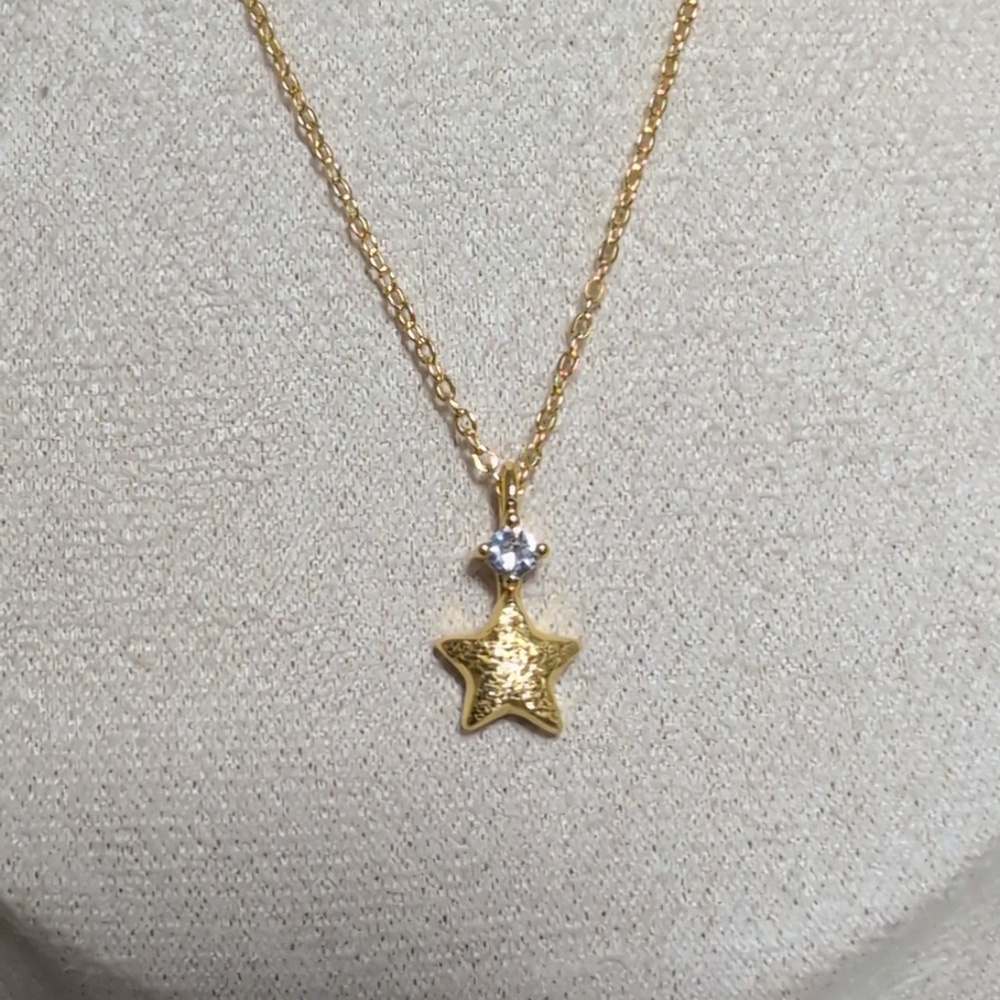 Dainty Sterling Silver Necklace With Star Charm And Cubic Zirconia Accent - Picture 2 of 3
